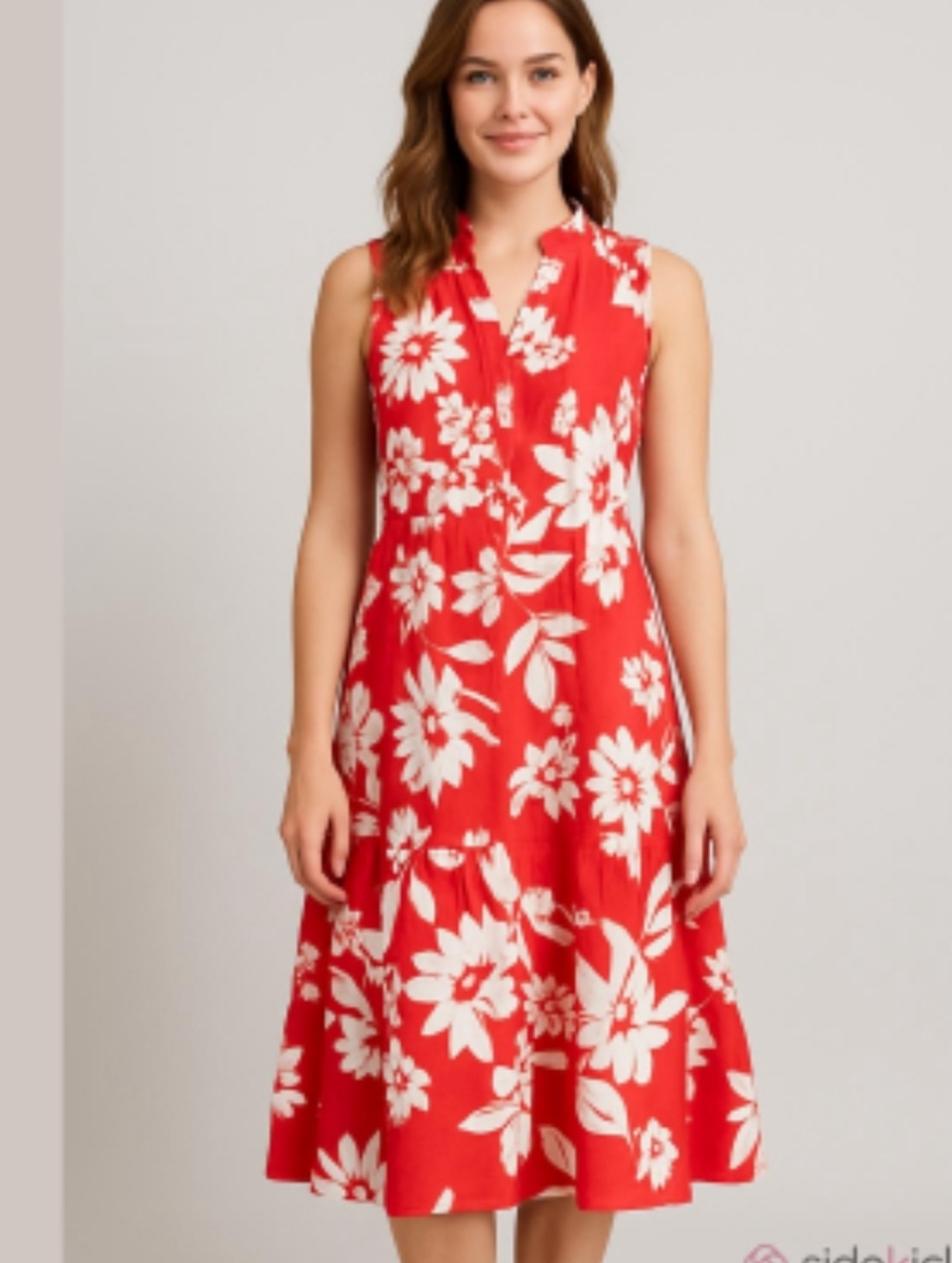 52seven Floral sleeveless Dress size Large  Red and White